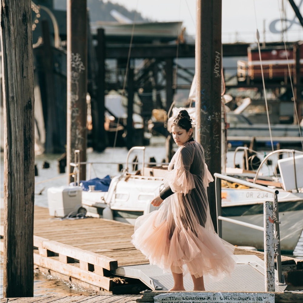 Maeve Delicate Pink Tulle Overlay